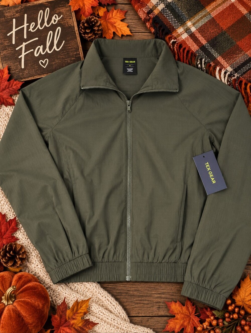Tek Gear Women’s M Olive Green Lightweight Full Zip Jacket NWT
